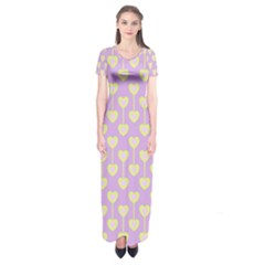 Yellow Hearts On A Light Purple Background Short Sleeve Maxi Dress by SychEva