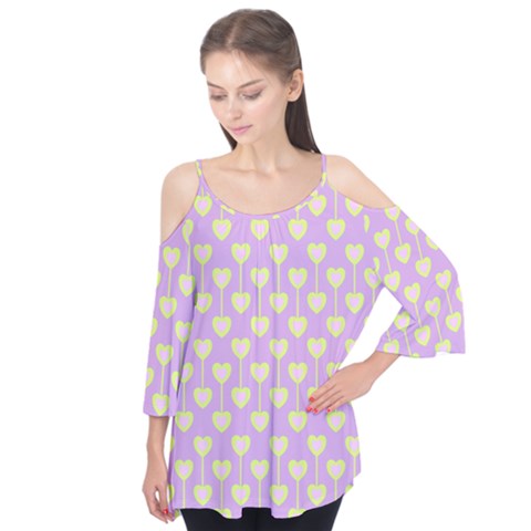 Yellow Hearts On A Light Purple Background Flutter Sleeve Tee  by SychEva