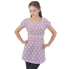 Yellow Hearts On A Light Purple Background Puff Sleeve Tunic Top by SychEva