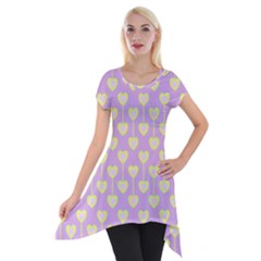 Yellow Hearts On A Light Purple Background Short Sleeve Side Drop Tunic by SychEva