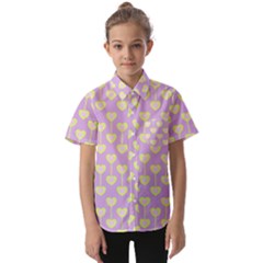 Yellow Hearts On A Light Purple Background Kids  Short Sleeve Shirt by SychEva