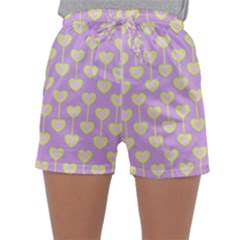 Yellow Hearts On A Light Purple Background Sleepwear Shorts by SychEva