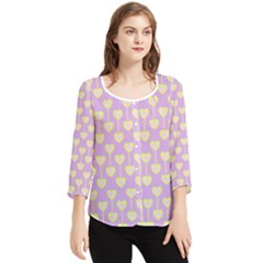 Yellow Hearts On A Light Purple Background Chiffon Quarter Sleeve Blouse by SychEva