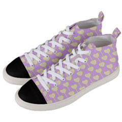 Yellow Hearts On A Light Purple Background Men s Mid-top Canvas Sneakers by SychEva