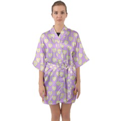 Yellow Hearts On A Light Purple Background Half Sleeve Satin Kimono  by SychEva