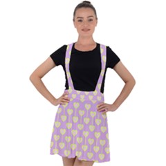 Yellow Hearts On A Light Purple Background Velvet Suspender Skater Skirt by SychEva