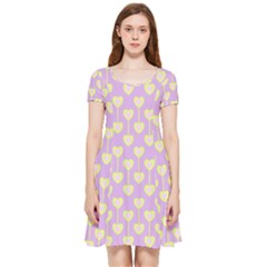 Yellow Hearts On A Light Purple Background Inside Out Cap Sleeve Dress by SychEva