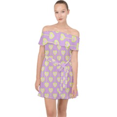 Yellow Hearts On A Light Purple Background Off Shoulder Chiffon Dress by SychEva