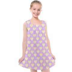 Yellow Hearts On A Light Purple Background Kids  Cross Back Dress by SychEva