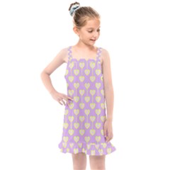 Yellow Hearts On A Light Purple Background Kids  Overall Dress by SychEva