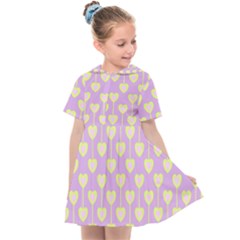 Yellow Hearts On A Light Purple Background Kids  Sailor Dress by SychEva