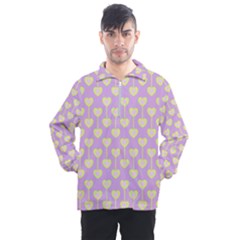 Yellow Hearts On A Light Purple Background Men s Half Zip Pullover by SychEva