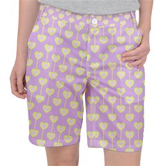 Yellow Hearts On A Light Purple Background Pocket Shorts by SychEva