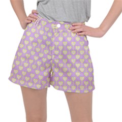 Yellow Hearts On A Light Purple Background Ripstop Shorts by SychEva