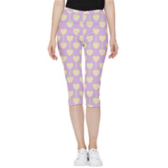 Yellow Hearts On A Light Purple Background Inside Out Lightweight Velour Capri Leggings  by SychEva