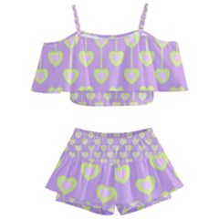 Yellow Hearts On A Light Purple Background Kids  Off Shoulder Skirt Bikini by SychEva