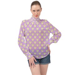 Yellow Hearts On A Light Purple Background High Neck Long Sleeve Chiffon Top by SychEva