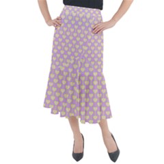 Yellow Hearts On A Light Purple Background Midi Mermaid Skirt by SychEva