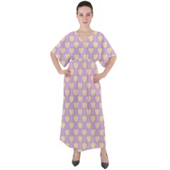 Yellow Hearts On A Light Purple Background V-neck Boho Style Maxi Dress by SychEva