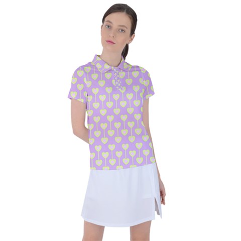 Yellow Hearts On A Light Purple Background Women s Polo Tee by SychEva