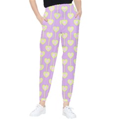 Yellow Hearts On A Light Purple Background Tapered Pants by SychEva