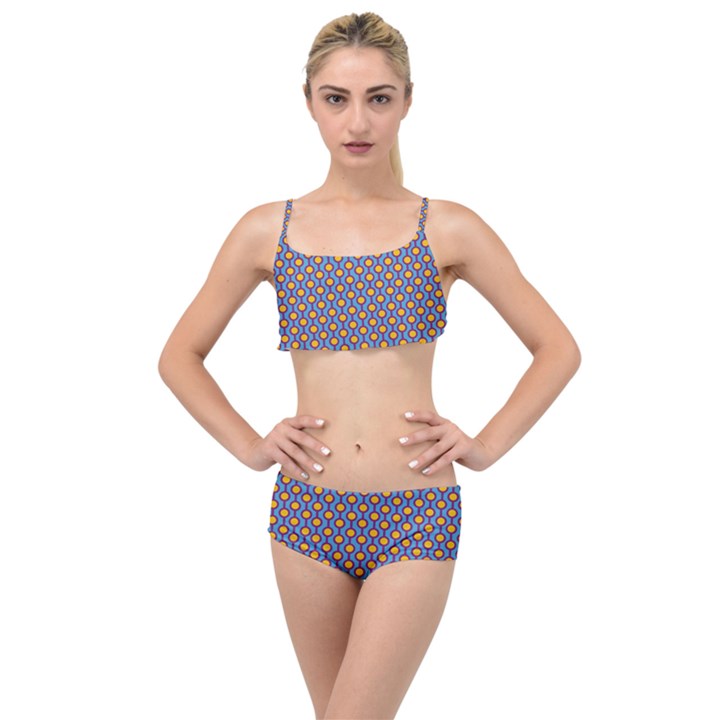 Yellow Circles On A Purple Background Layered Top Bikini Set