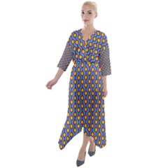 Yellow Circles On A Purple Background Quarter Sleeve Wrap Front Maxi Dress by SychEva