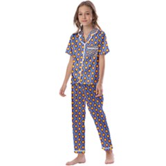 Yellow Circles On A Purple Background Kids  Satin Short Sleeve Pajamas Set by SychEva