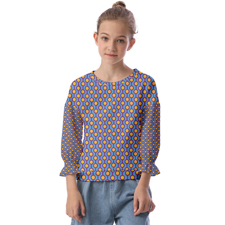 Yellow Circles On A Purple Background Kids  Cuff Sleeve Top