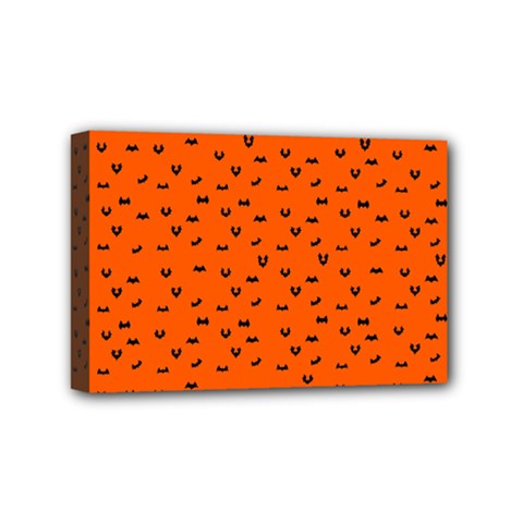 Halloween, Black Bats Pattern On Orange Mini Canvas 6  X 4  (stretched) by Casemiro