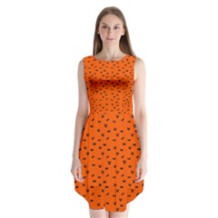 Halloween, Black Bats Pattern On Orange Sleeveless Chiffon Dress   by Casemiro