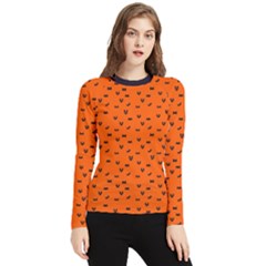 Halloween, Black Bats Pattern On Orange Women s Long Sleeve Rash Guard by Casemiro