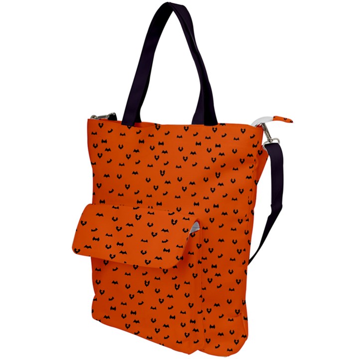 Halloween, Black bats pattern on orange Shoulder Tote Bag