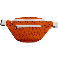 Halloween, Black Bats Pattern On Orange Fanny Pack by Casemiro