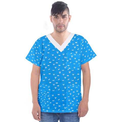 Halloween White Bars At Sky Blue Color Men s V-neck Scrub Top by Casemiro