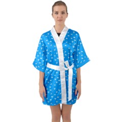 Halloween White Bars At Sky Blue Color Half Sleeve Satin Kimono  by Casemiro