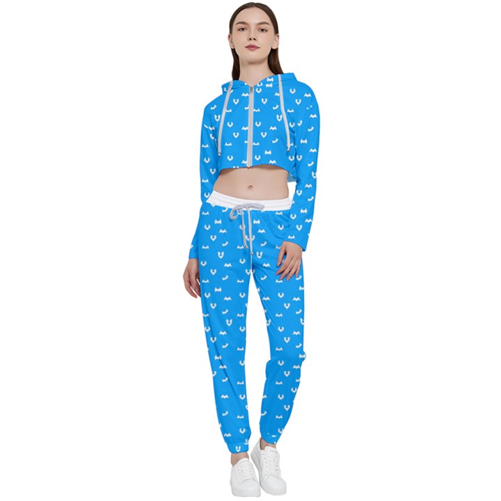 Halloween white bars at sky blue color Cropped Zip Up Lounge Set