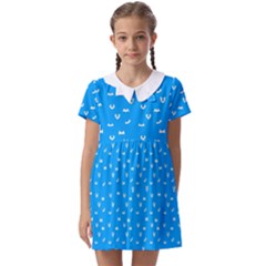 Halloween White Bars At Sky Blue Color Kids  Asymmetric Collar Dress by Casemiro