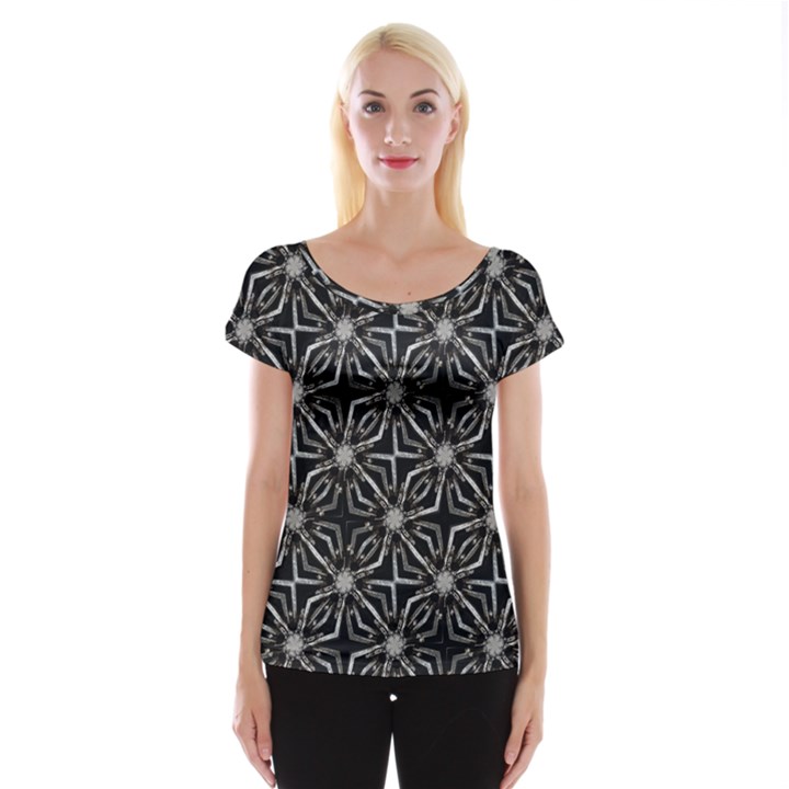 Futuristic Industrial Print Pattern Cap Sleeve Top