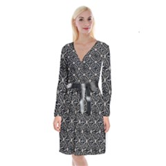 Futuristic Industrial Print Pattern Long Sleeve Velvet Front Wrap Dress by dflcprintsclothing