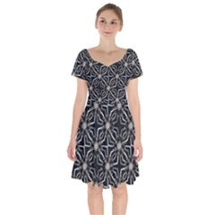 Futuristic Industrial Print Pattern Short Sleeve Bardot Dress