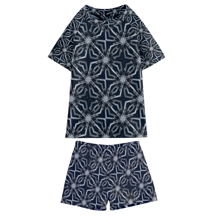 Futuristic Industrial Print Pattern Kids  Swim Tee and Shorts Set