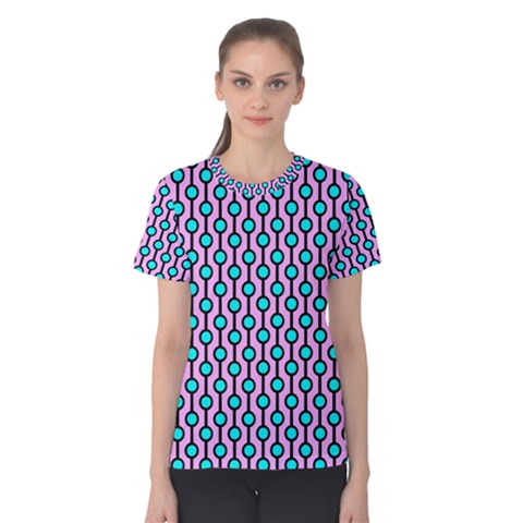 Blue Circles On Purple Background Geometric Ornament Women s Cotton Tee by SychEva