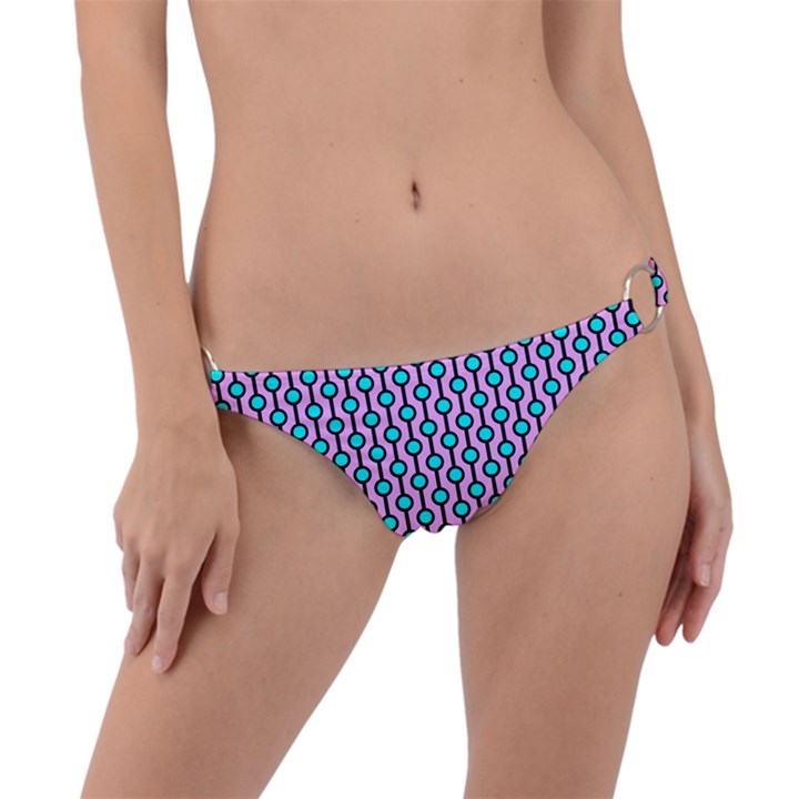 Blue Circles On Purple Background Geometric Ornament Ring Detail Bikini Bottom