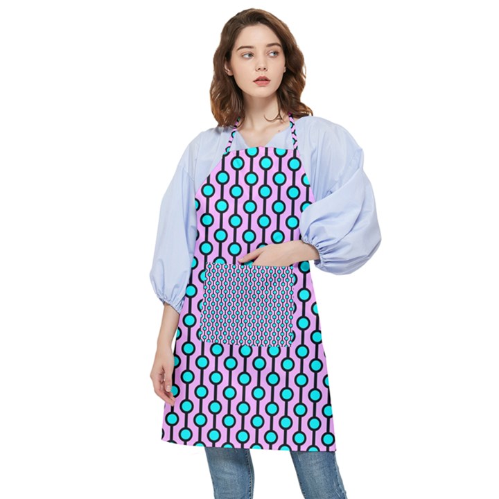 Blue Circles On Purple Background Geometric Ornament Pocket Apron