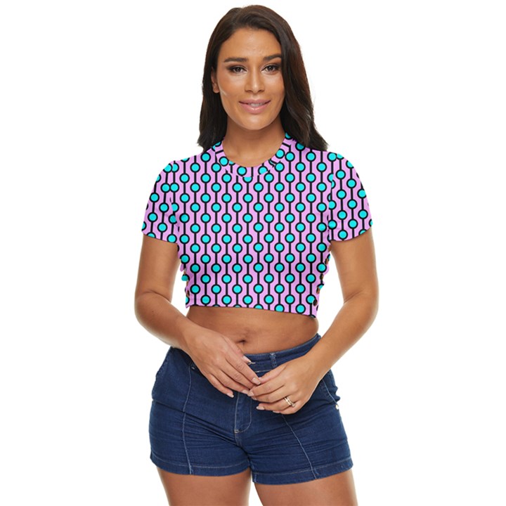 Blue Circles On Purple Background Geometric Ornament Side Button Cropped Tee