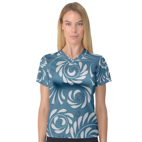 Folk Flowers Pattern Floral Surface Design Seamless Pattern V-neck Sport Mesh Tee by Eskimos