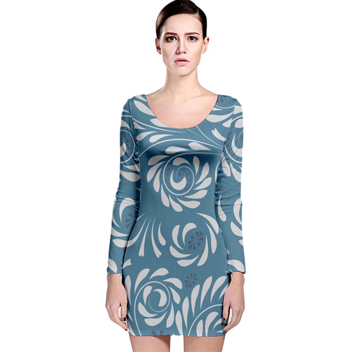 Folk flowers pattern Floral surface design Seamless pattern Long Sleeve Velvet Bodycon Dress