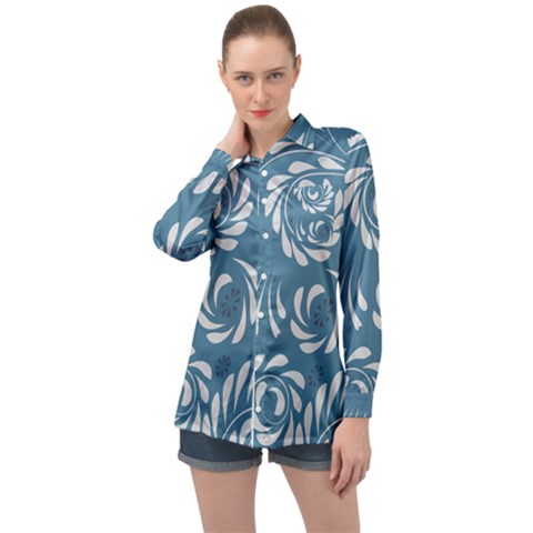 Folk Flowers Pattern Floral Surface Design Seamless Pattern Long Sleeve Satin Shirt by Eskimos