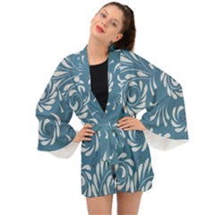 Folk Flowers Pattern Floral Surface Design Seamless Pattern Long Sleeve Kimono by Eskimos